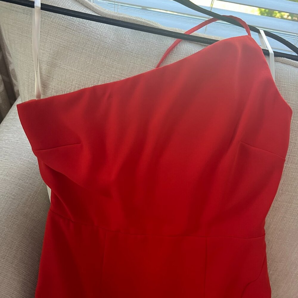One Shoulder Scarlet Red midi dress Lovers and Friends